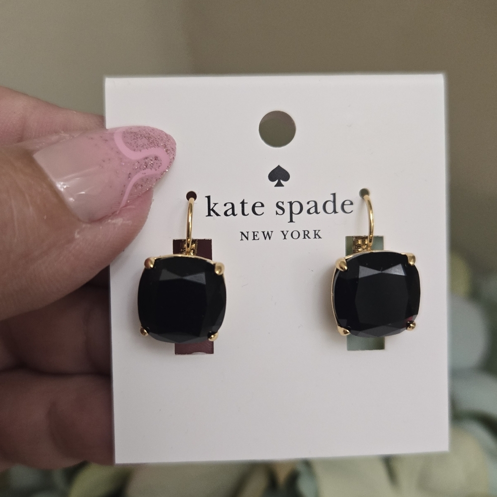 NEW Kate Spade Black and Gold Square Dangle Earrings